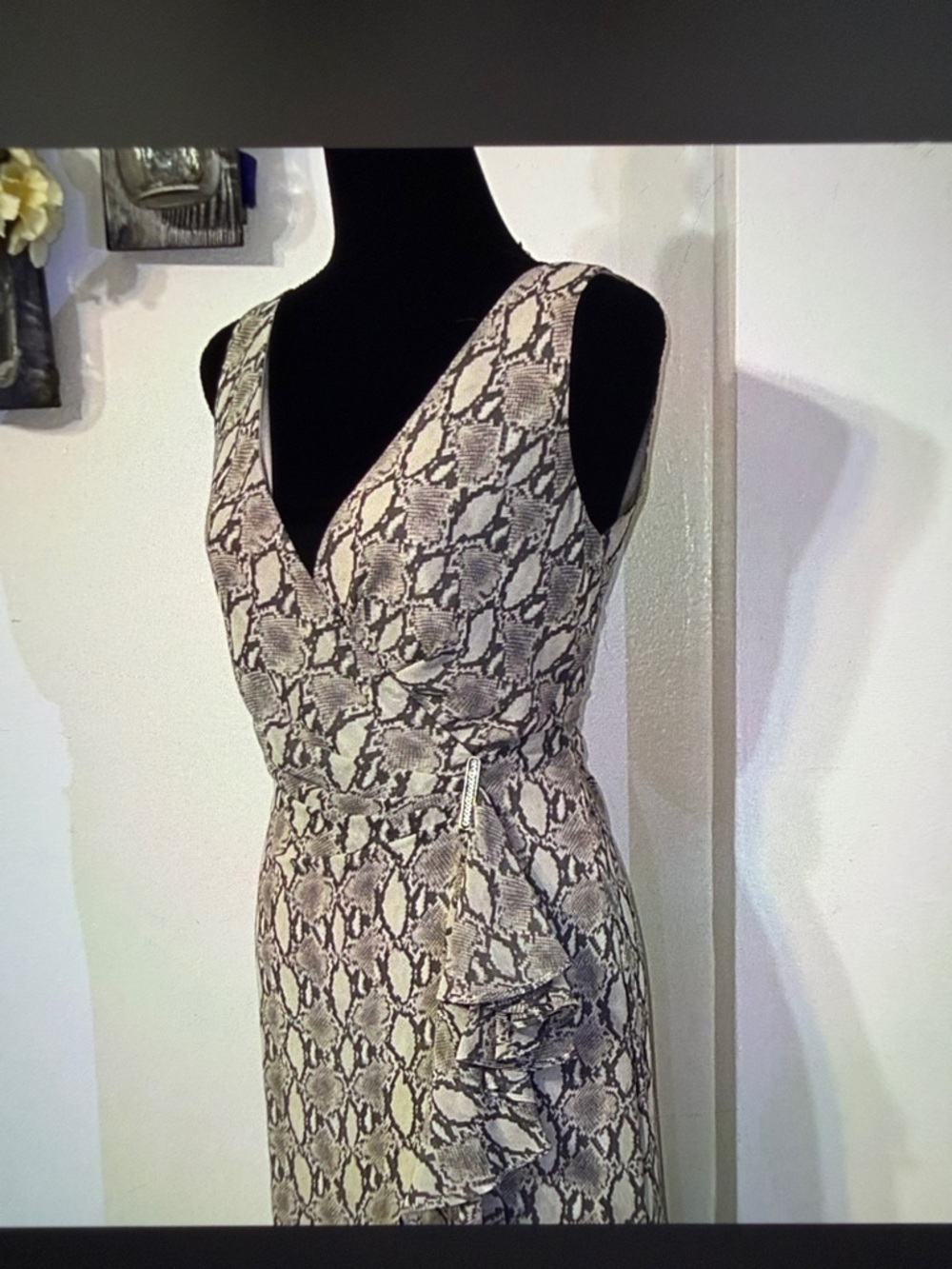 Snake Print Wrap Dress in Neutral Tones